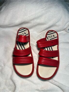 Fly London Women’s Red Triple-Strap Slide Sandals